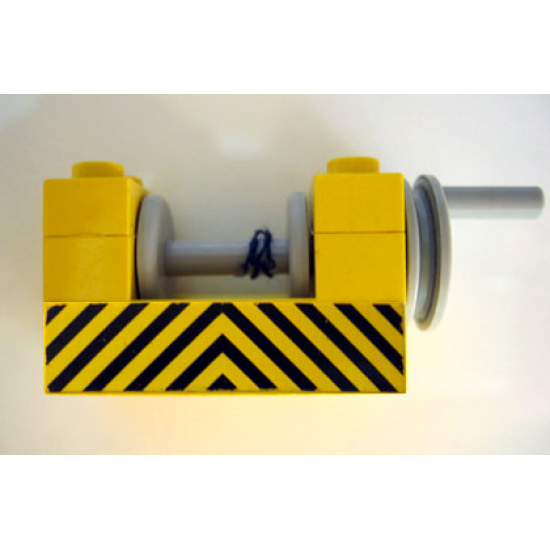 String Reel / Winch 2 x 4 x 2 (Light Gray Drum) with Black and Yellow Danger Stripes Pattern (Sticker) - Set 6361