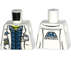 Torso Lab Coat with Pockets and ID Badge over Plaid Shirt and Lime Top and 'AC RESEARCH' on Back Pattern