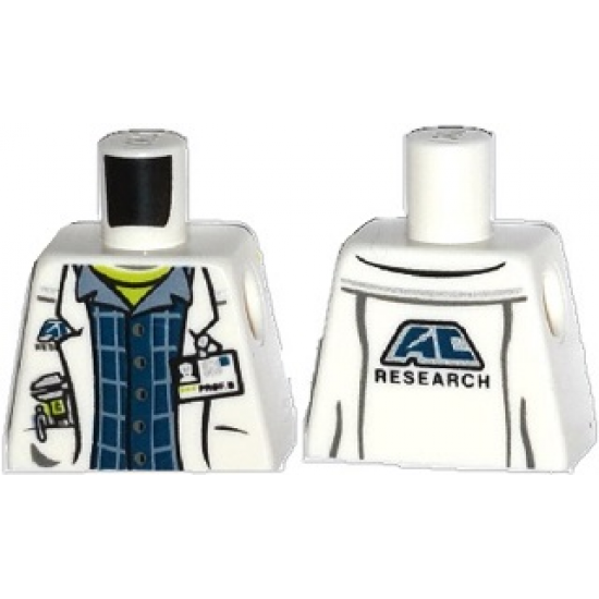 Torso Lab Coat with Pockets and ID Badge over Plaid Shirt and Lime Top and 'AC RESEARCH' on Back Pattern