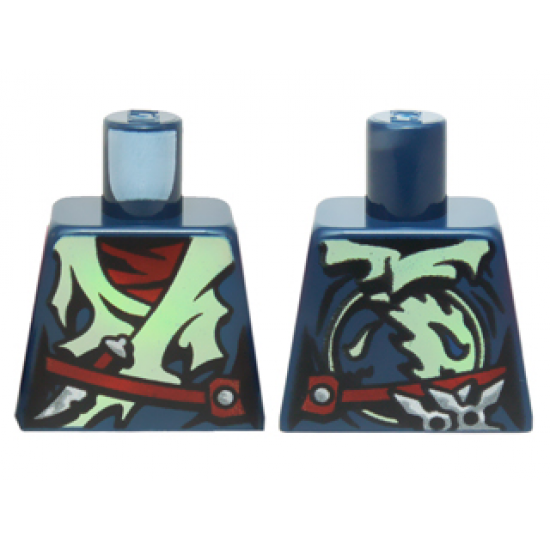 Torso Ninjago Tattered Yellowish Green Robe, Weapons and Dark Red Belt and Undershirt Pattern