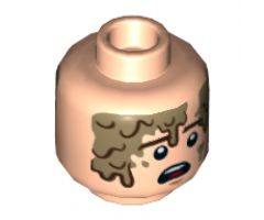 Minifigure, Head Dual Sided Brown Eyebrows, Cheek Lines, Chin Dimple, Mud Stains, Determined / Scared Pattern (SW Han Solo, Mudtrooper) - Hollow Stud