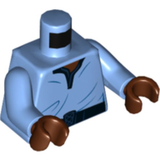 Torso SW V-Collar Shirt and Dark Blue Trim Pattern, Printing on Back (Lando Calrissian) / Medium Blue Arms / Reddish Brown Hands
