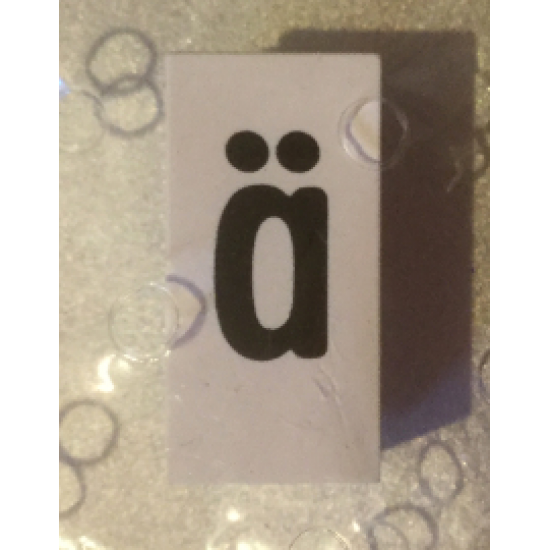 Tile, Modified 1 x 2 x 5/6 with Stud Hole in End and Black 'ä' Lower Case Pattern