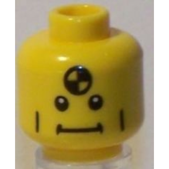 Minifigure, Head Vertical Cheek Lines, Straight Mouth and White Pupils Pattern (Crash Test Dummy) - Blocked Open Stud