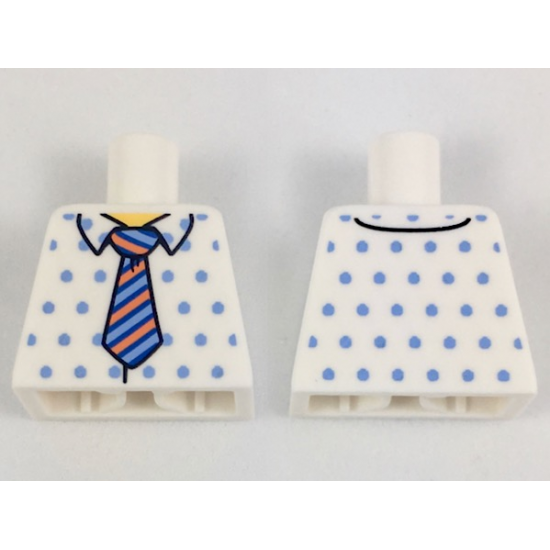 Torso Shirt with Medium Blue Dots, Orange, Dark Blue and Bright Light Blue Striped Tie Pattern