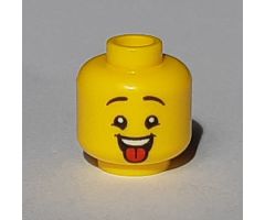 Minifigure, Head Dual Sided Child Black Eyebrows, Open Mouth with Red Tongue / Red Tongue Sticking Out Pattern - Hollow Stud