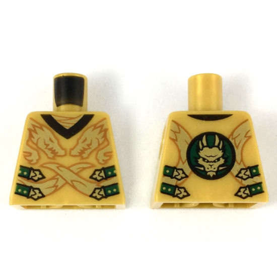 Torso Robe with 2 Gold Dragon Heads and Tails, Dark Green Straps with Gold Clasps Pattern