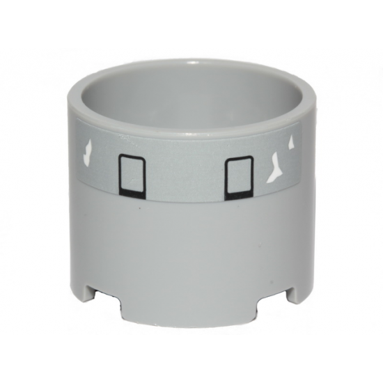 Brick, Round 3 x 3 x 2 with Recessed Center and Axle Hole with 2 Black Rectangles and White Peeling Paint Pattern (Sticker) - Set 75301