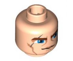 Minifigure, Head Male Brown Thick Eyebrows, Blue Eyes, Scar and Lines Pattern (SW Clone Wars Anakin) - Blocked Open Stud