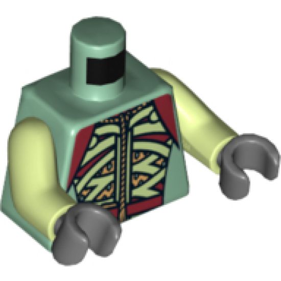 Torso LotR Armor with Light Green and Dark Red Straps and Belt Pattern / Yellowish Green Arms / Dark Bluish Gray Hands