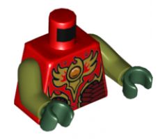 Torso Vest with Dark Red and Gold Armor with Scales and Orange Round Jewel (Fire Chi) Pattern / Olive Green Arms / Dark Green Hands