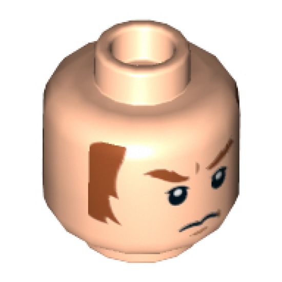 Minifigure, Head Dark Orange Eyebrows and Sideburns, White Pupils, Frown Pattern - Hollow Stud