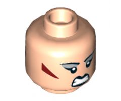 Minifigure, Head Dual Sided Female Silver Eye Shadow, Dark Red Triangular Cheek Patches, Smile / Barred Teeth Angry Pattern (Magpie) - Hollow Stud