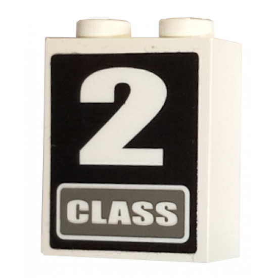 Brick 1 x 2 x 2 with Inside Axle Holder with '2 CLASS' Pattern (Sticker) - Sets 4511 / 10158
