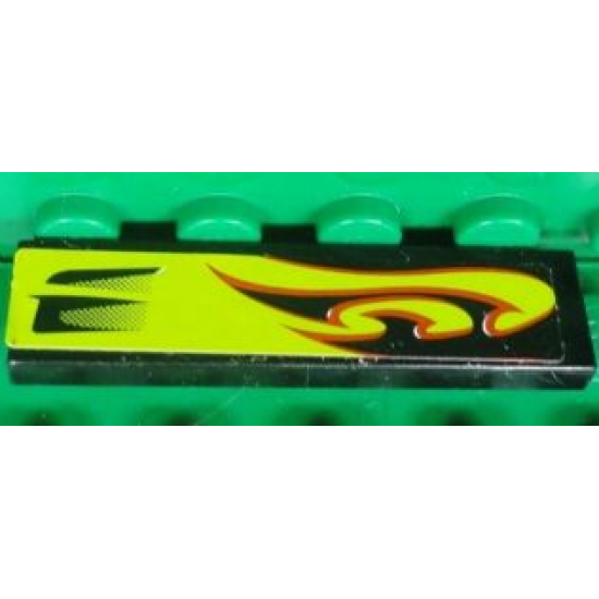 Tile 1 x 4 with Lime Swirls and Air Intake Pattern Model Right Side (Sticker) - Set 8681