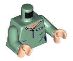 Torso Female Polo, Light Nougat Neck, White Collar and Pocket Pattern / Sand Green Arms / Light Nougat Hands