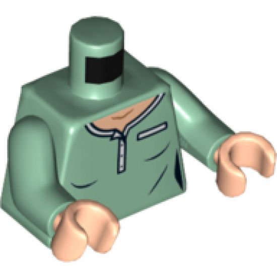 Torso Female Polo, Light Nougat Neck, White Collar and Pocket Pattern / Sand Green Arms / Light Nougat Hands