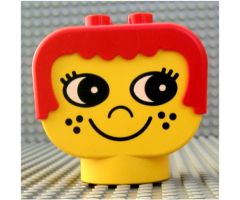 Duplo Figure Head Human 2 x 2 Base with Red Hair, Freckles (Eyes Looking Left)