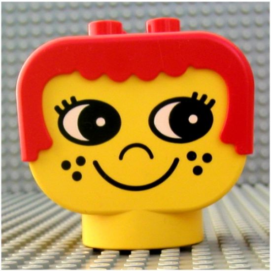 Duplo Figure Head Human 2 x 2 Base with Red Hair, Freckles (Eyes Looking Left)