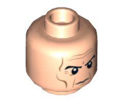 Minifigure, Head Dual Sided Black Eyebrows, Dark Orange Wrinkles, Stern / Raised Right Eyebrow Pattern (Grand Moff Tarkin) - Hollow Stud