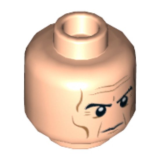 Minifigure, Head Dual Sided Black Eyebrows, Dark Orange Wrinkles, Stern / Raised Right Eyebrow Pattern (Grand Moff Tarkin) - Hollow Stud