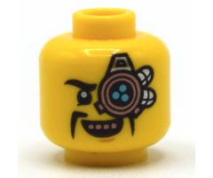 Minifigure, Head Copper and Silver Mechanical Eyepatch, Black Moustache Fu Manchu, Copper Teeth Pattern - Hollow Stud