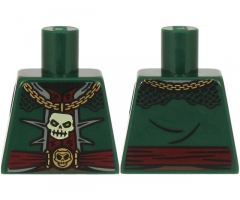 Torso Open Jacket over Dark Red Vest, Gold Necklace with White Skull, Belt with Buckle and Emblem Pattern (BAM)