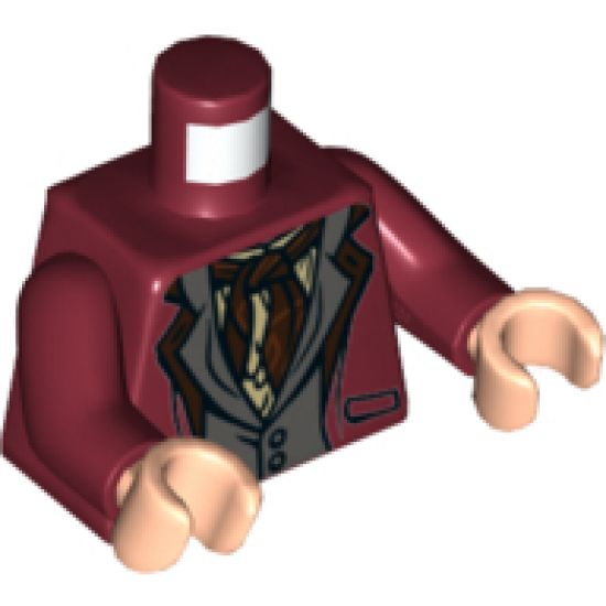 Torso Jacket over Dark Bluish Gray Vest, Tan Shirt and Dark Red Scarf Pattern / Dark Red Arms / Light Nougat Hands