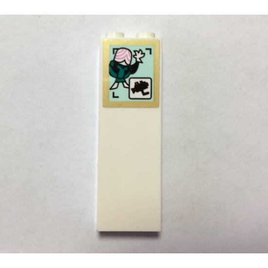 Brick 1 x 2 x 5 with Mojo Jojo on Light Aqua Screen, Gold Border and Security Camera Inset Pattern (Sticker) - Set 41288