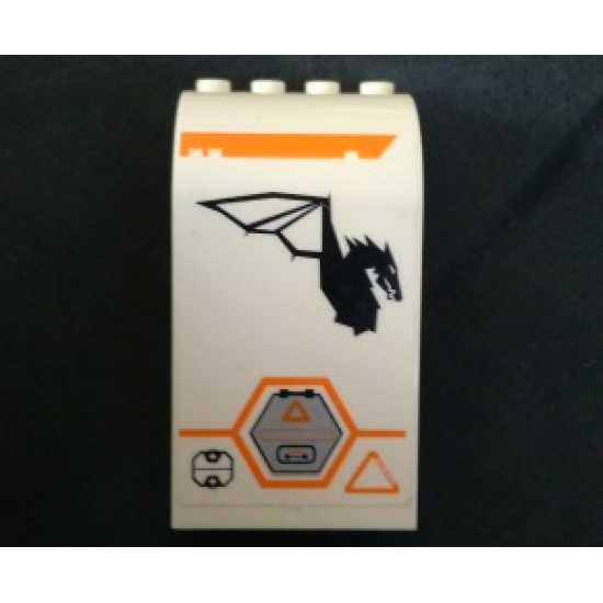 Panel 3 x 4 x 6 Curved Top with Orange Stripe, Gray Hexagonal Hatch and Dragon Logo Facing Right Pattern (Sticker) - Set 7644