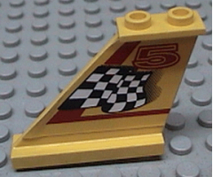 Tail 4 x 1 x 3 with Black and White Checkered Flag, Red Line and Number 5 Pattern on Left Side (Sticker) - Set 8225