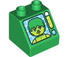 Duplo, Brick 2 x 2 x 1 1/2 Slope 45 with Hulk Pattern