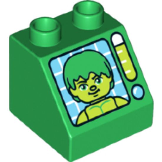 Duplo, Brick 2 x 2 x 1 1/2 Slope 45 with Hulk Pattern