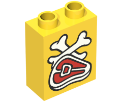 Duplo, Brick 1 x 2 x 2 with Steak and Bones Pattern