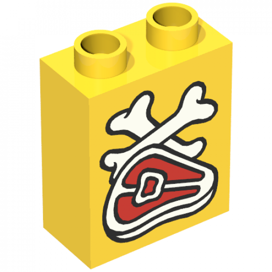 Duplo, Brick 1 x 2 x 2 with Steak and Bones Pattern