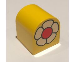 Duplo, Brick 2 x 2 x 2 Curved Top with White Flower with Red Center Pattern