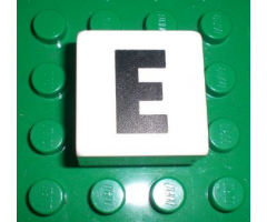 Duplo, Tile 2 x 2 x 1 with Black Capital Letter E Pattern