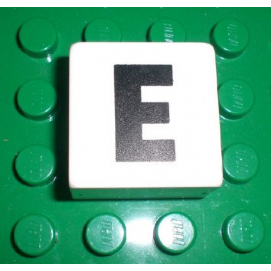 Duplo, Tile 2 x 2 x 1 with Black Capital Letter E Pattern