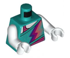 Torso Wrap with Dark Purple, Magenta, Coral, and Metallic Blue Lightning and Spots, White Neck and Magenta Tank Top Pattern / White Arms / White Hands