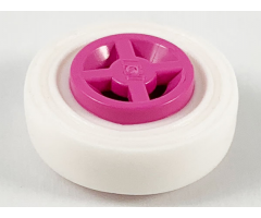 Wheel & Tire Assembly 8mm D. x 6mm with White Tire 14mm D. x 4mm Smooth Small Single (4624 / 3139)