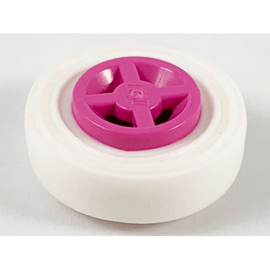 Wheel & Tire Assembly 8mm D. x 6mm with White Tire 14mm D. x 4mm Smooth Small Single (4624 / 3139)