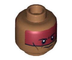 Minifigure, Head Dual Sided Dark Red Face Paint Determined / Scared Pattern (Red Knee) - Hollow Stud