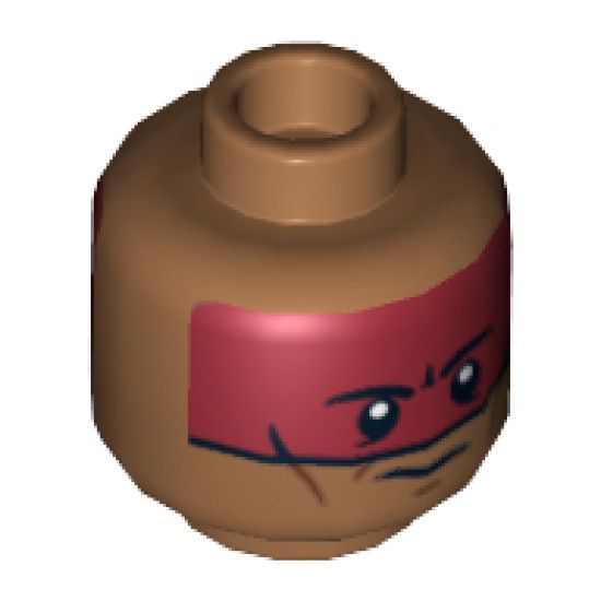 Minifigure, Head Dual Sided Dark Red Face Paint Determined / Scared Pattern (Red Knee) - Hollow Stud