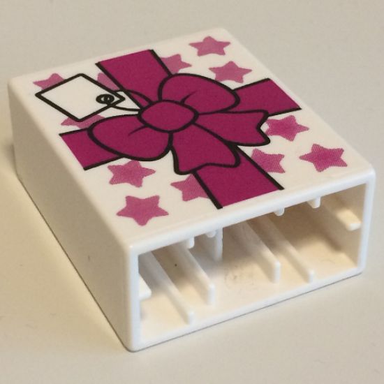 Duplo, Brick 1 x 2 x 2 with Present / Gift with Bow and Stars Pattern (10505)