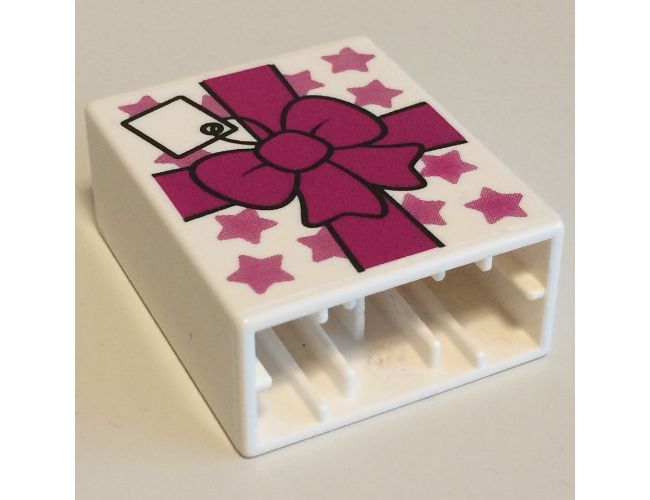 Duplo, Brick 1 x 2 x 2 with Present / Gift with Bow and Stars Pattern (10505)