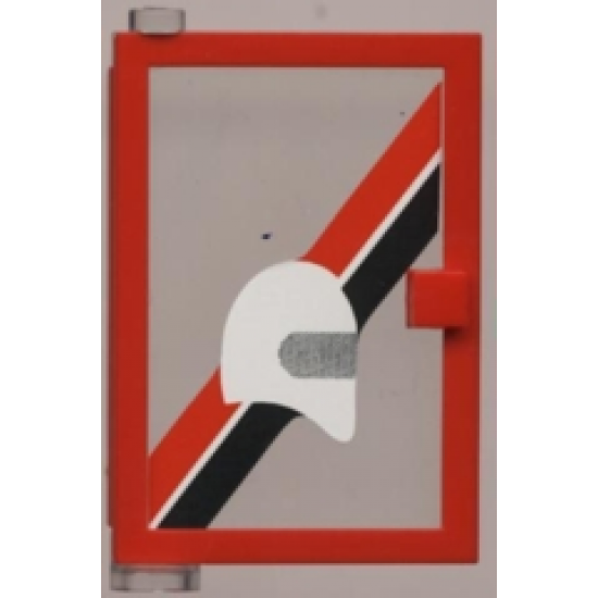 Door 1 x 4 x 5 Left with Trans-Clear Glass and Red & Black diagonal Stripe and White Helmet Pattern (Sticker) - Set 6373