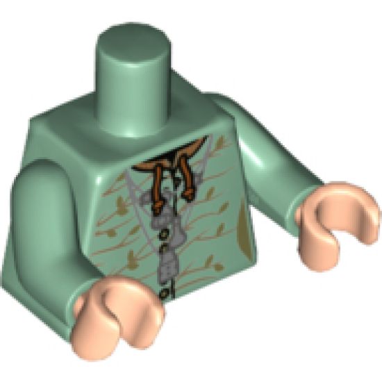 Torso Female Robe with Silver Zipper and Trim, Medium Nougat Trees Pattern / Sand Green Arms / Light Nougat Hands
