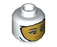Minifigure, Head Dual Sided Female, Gold Face with Dark Blue Eyes and Red Lips / Sand Blue Face with Yellow Eyes and Open Mouth Pattern - Hollow Stud