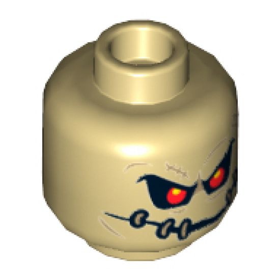 Minifigure, Head Dual Sided Alien with Red Eyes, Dark Tan Patches with Stitches Front and Back, Closed / Open Mouth Pattern (Scarecrow) - Hollow Stud