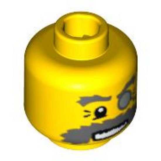 Minifigure, Head Glasses with Monocle on Chain and Bushy Dark Bluish Gray Eyebrows and Moustache Pattern - Blocked Open Stud